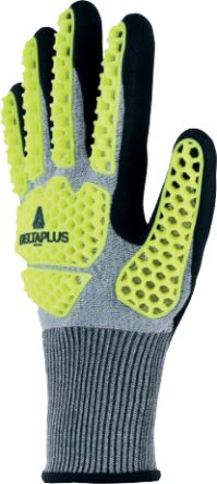 Delta Plus EOS NOCUT VV909 Black, Grey, Yellow Cut Resistant Work Gloves, Size 8, Nitrile Foam Coating [VV909JA08]; 301-499