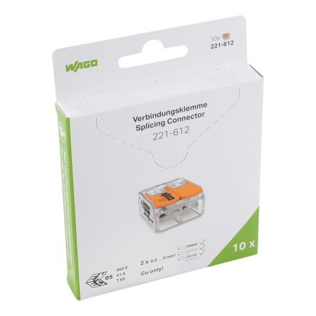 WAGO, 221 Wire Splice Splice Connector, Clear Insulation 6 mm² [221-612/995-010]; 303-350