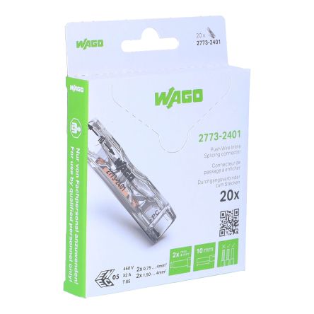 WAGO, 221 Wire Splice Splice Connector, Clear Insulation, Tin 4 mm² [2773-2401/995-020]; 303-353
