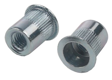 RS PRO Clear Passivated Zinc Plated, M5 Steel Threaded Insert, 10.5mm diameter 7.6mm Depth 12mm [0]; 303-754