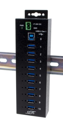 Exsys 10 Port USB 3.2  Hub, Terminal Connector Powered, 198 x 55 x 30mm [EX-1580SHMVS]; 309-526