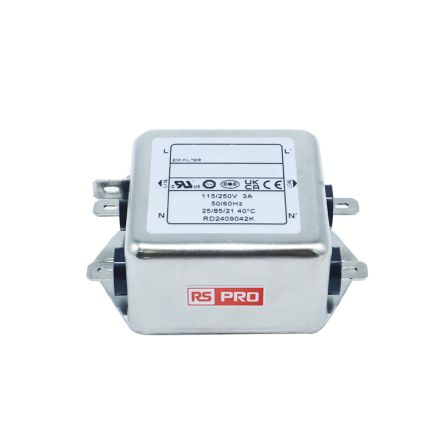 RS PRO 3A 115 → 250 V ac 50/60Hz, Chassis Mount EMI Filter, Single Phase [0]; 309-757