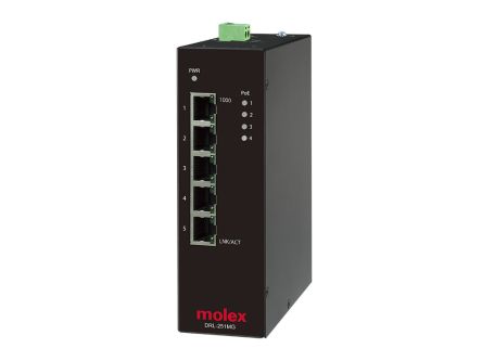 Molex IP20 Unmanaged PoE Ethernet Switch, Unmanaged 5 Port Industrial Ethernet Switch With PoE RJ-45 [1120361010]; 311-339