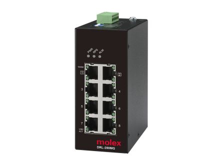 Molex IP20 Unmanaged Ethernet Switch, Unmanaged 8 Port Industrial Ethernet Switch RJ-45 [1120361003]; 311-343