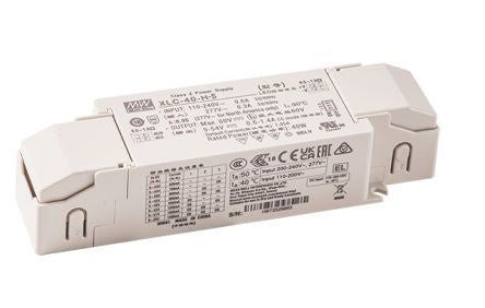 MEAN WELL LED Driver Power Supply, 9 → 54V Output, 40W Output, 0.6 → 1.4A Output, Constant Power Dimmable [XLC-40-H-BS]; 314-331