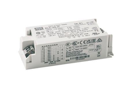 MEAN WELL LED Driver Power Supply, 60V Output, 40W Output, 1.4A Output, Constant Power Dimmable [XLC-40-H-B]; 314-347