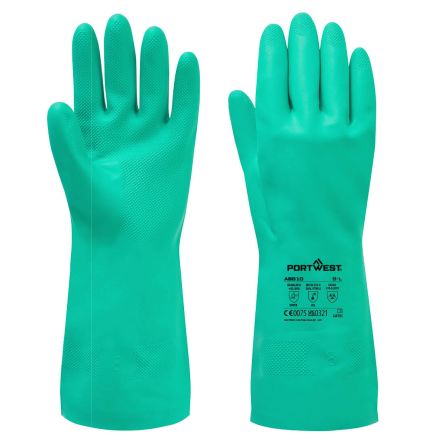 Portwest Hand Protection Green Nitrile Coated Cotton Chemical Resistant Work Gloves, Size M [AB810GNRM]; 314-524
