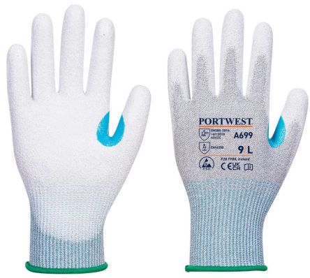 Portwest Hand Protection Grey, White Carbon Fibre, Elastane, Polyester, Steel Fibre Cut Resistant Work Gloves, Size XS, [A699G6RXS]; 314-577