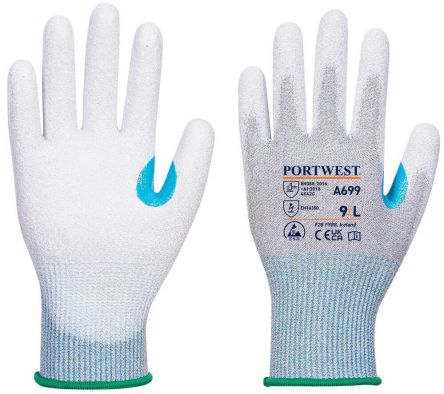 Portwest Hand Protection Grey, White Carbon Fibre, Elastane, Polyester, Steel Fibre Cut Resistant Work Gloves, Size L, [A699G6RL]; 314-580