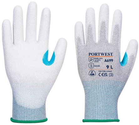 Portwest Hand Protection Grey, White Carbon Fibre, Elastane, Polyester, Steel Fibre Cut Resistant Work Gloves, Size XL, [A699G6RXL]; 314-581