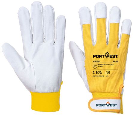 Portwest Hand Protection Blue Leather, Polycotton Rigger Work Gloves, Size L [A250YERL]; 314-675