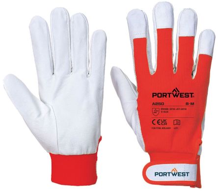 Portwest Hand Protection Blue Leather, Polycotton Rigger Work Gloves, Size XL [A250RERXL]; 314-676