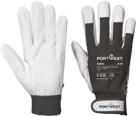 Portwest Hand Protection Blue Leather, Polycotton Rigger Work Gloves, Size XXL [A250BKRXXL]; 314-678