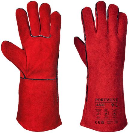 Portwest Hand Protection Red Cotton, Leather Welding Work Gloves, Size 11.5-12 XXXL [A500RERXXXL]; 314-679