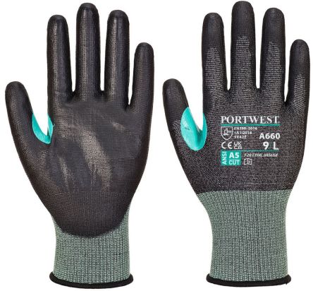 Portwest Hand Protection Black Elastane, Elastic, HPPE, Nylon, Steel Fibre Cut Resistant Work Gloves, Size XL, [A660K8RXL]; 314-681