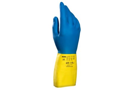 Mapa Alto 405 ACTIVATED Blue, Yellow Natural Latex, Polychloroprene Abrasion Resistant, Chemical Resistant Gloves, Size [34405207]; 314-763
