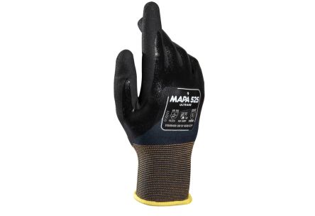 Mapa Ultrane 525 Black Nitrile Abrasion Resistant, Cut Resistant, Puncture Resistant, Tear Resistant Work Gloves, Size [34525006]; 314-950