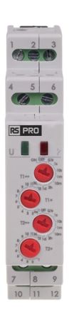 RS PRO DIN Rail Mount Timer Relay, 230V, 2-Contact, 0.1 s → 576h, 2-Function, 2NO/1NC [0]; 323-890