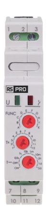 RS PRO DIN Rail Mount Timer Relay, 12 → 264V, 1-Contact, 0.1 s → 576h, 10-Function, 2NO/1NC [0]; 323-894