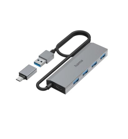 Hama 4 Port USB 3.2 USB A, USB C USB C Hub, USB Powered, 9.8 x 1.2 x 3.2cm [00200138]; 325-216