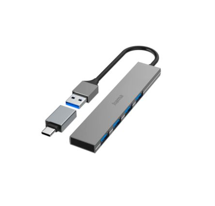 Hama 4 Port USB 3.2 USB A, USB C USB C Hub, USB Powered, 10.7 x 0.7 x 2.1cm [00200141]; 325-219