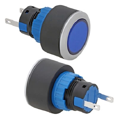 RS PRO Blue Panel Mount Indicator, 12V, 22mm Mounting Hole Size, Pin Terminal Termination, IP65 [0]; 325-300