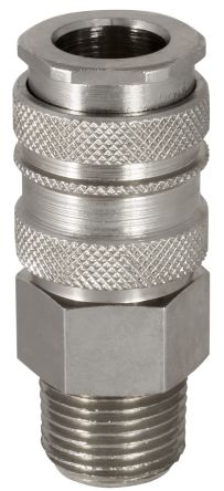 RS PRO Brass, Steel Female Pneumatic Quick Connect Coupling, BSPT 1/4 in Male Threaded [0]; 325-377
