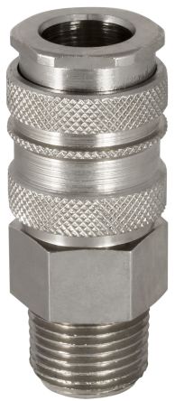 RS PRO Brass, Steel Female Pneumatic Quick Connect Coupling, BSPT 3/8 in Male Threaded [0]; 325-379