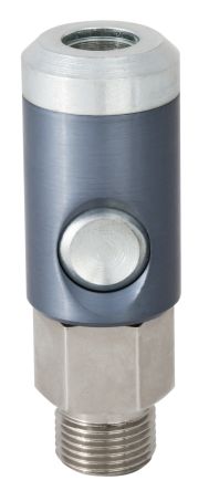 RS PRO Aluminium, Brass, Steel Female Pneumatic Quick Connect Coupling, 1/4 BSP Male Threaded [0]; 325-452