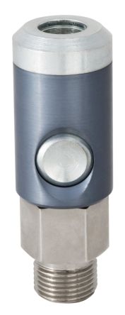 RS PRO Aluminium, Brass, Steel Female Pneumatic Quick Connect Coupling, 3/8 BSP Male Threaded [0]; 325-617
