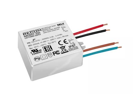 Recom LED Driver Power Supply, 14 → 28V Output, 7W Output, 250mA Output, Constant Current [RACD07-250]; 325-666