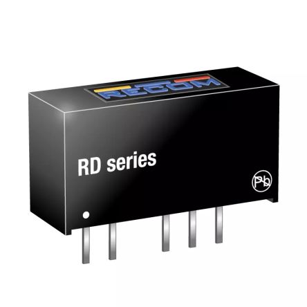 Recom RD DC-DC Converter, 15V dc/ 66mA Output, 10.8 → 13.2 V dc Input, 2W, Through Hole, +85°C Max Temp -40°C [RD-1215D/P]; 325-672