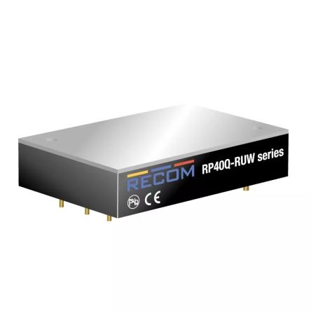 Recom RP40Q-RUW DC-DC Converter, 15V dc/ 2.67A Output, 14 → 160 V dc Input, 40W, Through Hole, +105°C Max Temp [RP40Q-11015SRUW/P]; 325-676