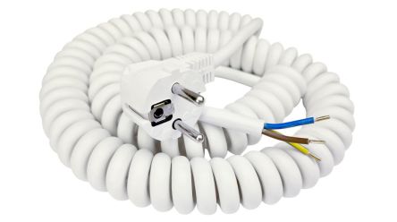 TBS de Buck B.V. SP-DSR Spiral Cable 0.75 mm² 3 Core Power Cable, White Polyvinyl Chloride PVC, 3m [SP-DSR-214]; 327-517