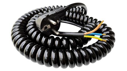 TBS de Buck B.V. SP-DSR Spiral Cable 2.5 mm² 3 Core Power Cable, Black Polyurethane PUR, 2m [SP-DSR-224]; 327-529
