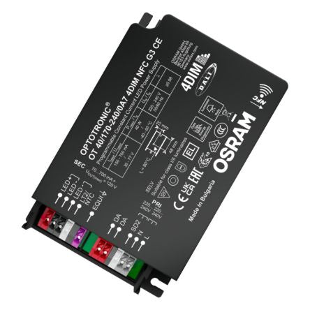 Osram Dimmable LED Driver, 30 → 77V Output, 40W Output, 700mA Output, Constant Current Dimmable [OT-40/170-240/0A7-4DIM-NFC-G3-CE]; 327-693