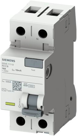 Siemens 5SV53 RCCB, 25A, 2 Pole, 30mA, Type A, 230V [5SV5312-6KL]; 328-328