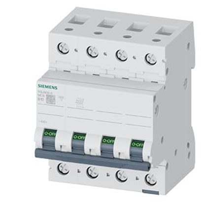 Siemens SENTRON 5SL66 MCB, 4P, 10A Curve B, 440V AC, 62.5V DC, 6 kA Breaking Capacity [5SL6610-6]; 328-408