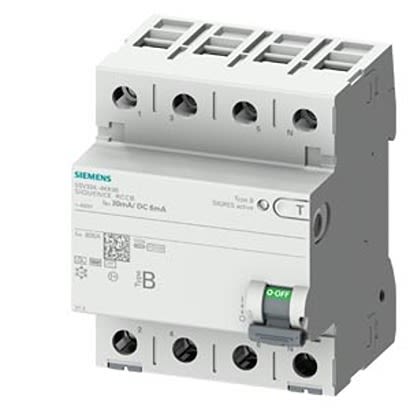 Siemens 5SV33 RCCB, 63A, 4 Pole, 30mA, Type B, 440V [5SV3346-4KK60]; 328-444