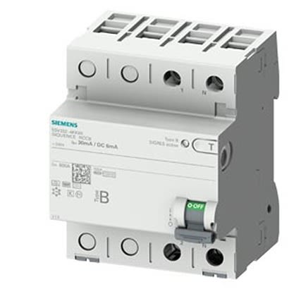 Siemens 5SV33 RCCB, 25A, 2 Pole, 30mA, Type B, 250V [5SV3322-4KK60]; 328-460