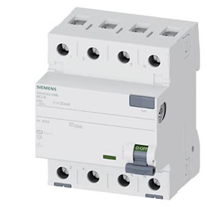 Siemens 5SV43 RCCB, 25A, 4 Pole, 30mA, Type AC, 400V [5SV4342-0MB]; 328-475