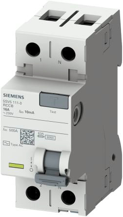 Siemens 5SV53 RCCB, 16A, 2 Pole, 30mA, Type A, 230V [5SV5311-6KL]; 328-504