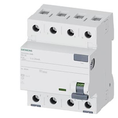 Siemens 5SV43 RCCB, 63A, 4 Pole, 30mA, Type AC, 400V [5SV4346-0MB]; 328-514