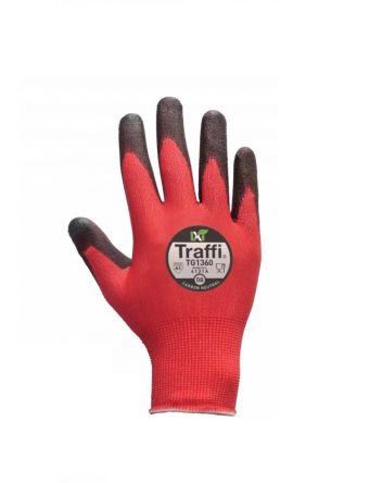 Traffi TG1360 Red Elastane, Nylon Abrasion Resistant, Cut Resistant Work Gloves, Size 10, Polyesterurethane Coating [A-TG1360-RD-10]; 328-677