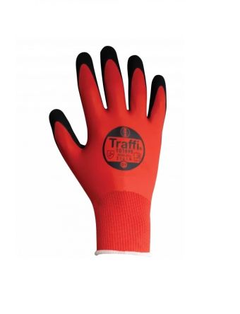 Traffi TG1895 Red Elastane, Nylon Grip and Abrasion Resistance, Oil Resistant, Wet Resistance Work Gloves, Size 11, [A-TG1895-RD-11]; 328-694
