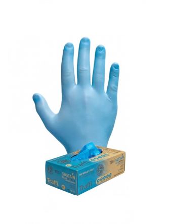 Traffi TD01 Blue Powder-Free Nitrile Disposable Gloves, Size XXL, 100Pair per Pack [A-TD01-BL-2XL]; 328-718