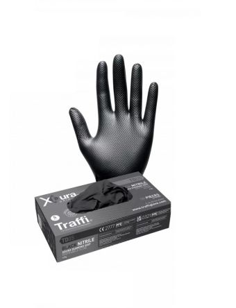 Traffi TD05 Black Powder-Free Nitrile Disposable Gloves, Size XXL, 50Pair per Pack [A-TD05-BK-XXL]; 328-725