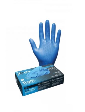 Traffi TD06 Blue Powder-Free Nitrile Disposable Gloves, Size XL, 50Pair per Pack [A-TD06-BL-XL]; 328-730
