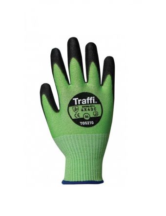 Traffi TG5210 Green Polyester (Liner) Abrasion Resistant, Tear Resistant Work Gloves, Size 6, Polyester Coating [A-TG5210-GR-6]; 328-736