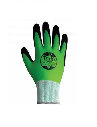 Traffi TG5895 Green Polyester (Liner) Construction Work Gloves, Size 8, Nitrile Coating [A-TG5895-GR-8]; 328-740